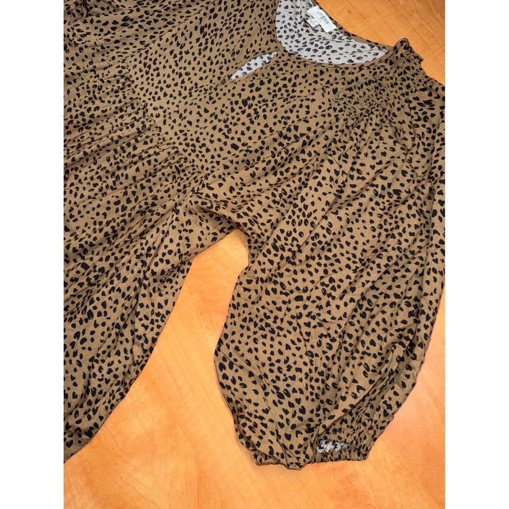 Umgee Animal Print Smocked Balloon Sleeve Babydoll Tunic Top Tan Black Small - Picture 4 of 7